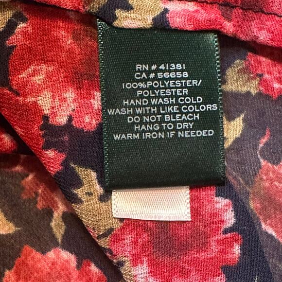 Ralph Lauren Crinkle Floral Sheer Blouse sz S Long Sleeve Tie - Picture 3 of 9